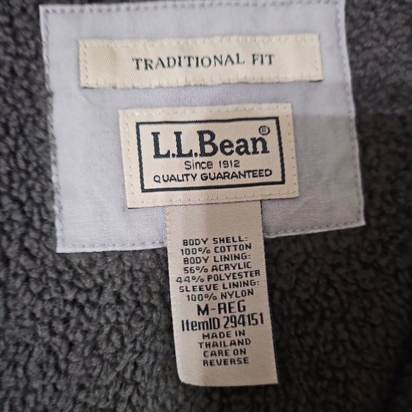 L.L. Bean Men M Reg Light Grey Button Up Jacket Sherpa Line Chest Pockets Casual - Picture 6 of 7